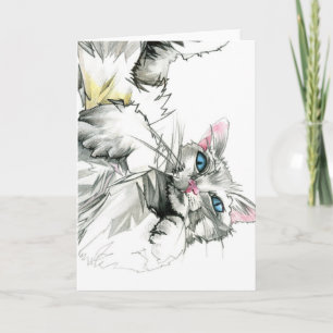 Carte Saint-Valentin : Dessin de chat blanc