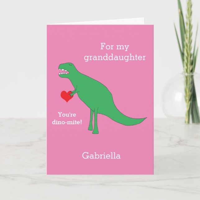 Carte Saint Valentin Dinosaure Rose (Devant)