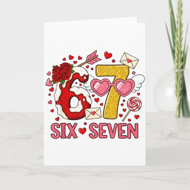 Carte Saint-Valentin Drôle 67 Meme Six Sept 6 7 Cœurs (Devant)