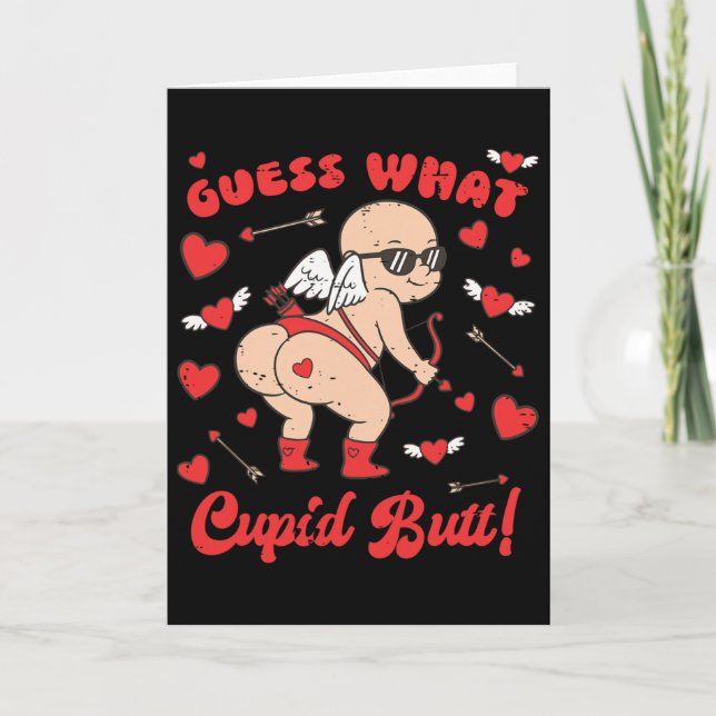Carte Saint Valentin Drôle Devine quoi Cupidon Fesses Cœ (Devant)