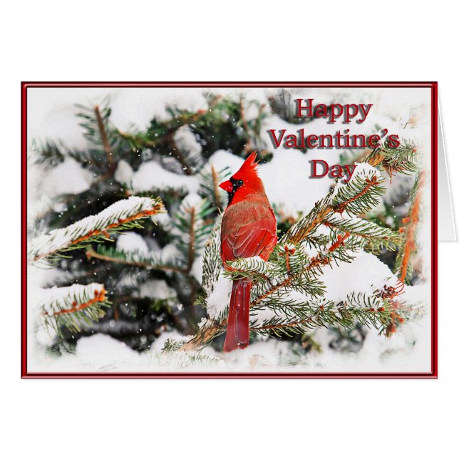 Carte Saint Valentin d'un cardinal dans un pin (Devant horizontal)