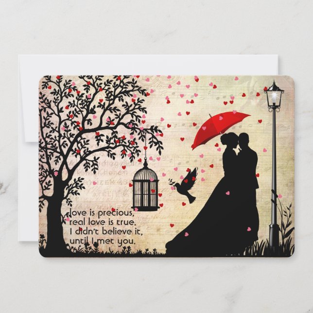 Carte Saint Valentin Élégant Vintage Beige & Noir Poésie (Devant)