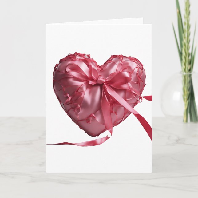 Carte Saint-Valentin en forme de cœur avec ruban r (Devant)