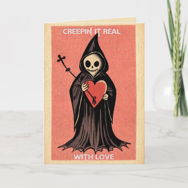 Carte Saint Valentin gothique et sinistre avec Faucheur  (Devant)