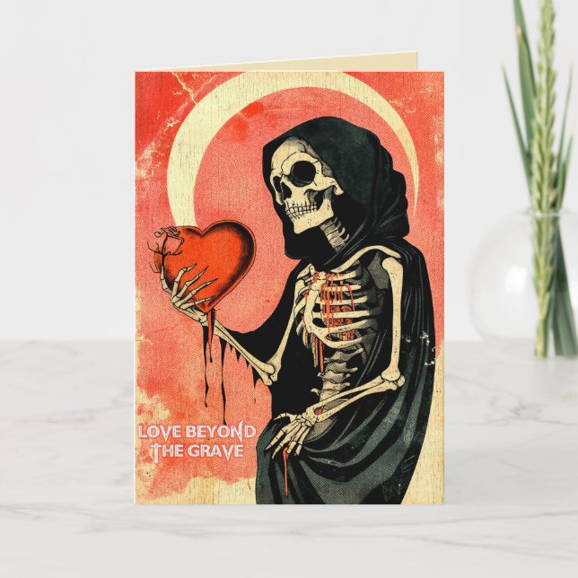 Carte Saint-Valentin gothique sinistre Faucheuse avec cœ (Devant)