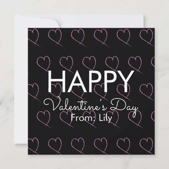 Carte Saint-Valentin Gribouillis Cœurs Rose Noir    (Devant)