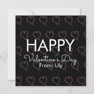 Carte Saint-Valentin Gribouillis Cœurs Rose Noir