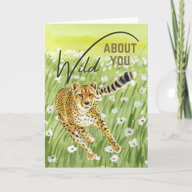 Carte Saint Valentin Guépard Champ d'Herbe Fou de Toi (Devant)