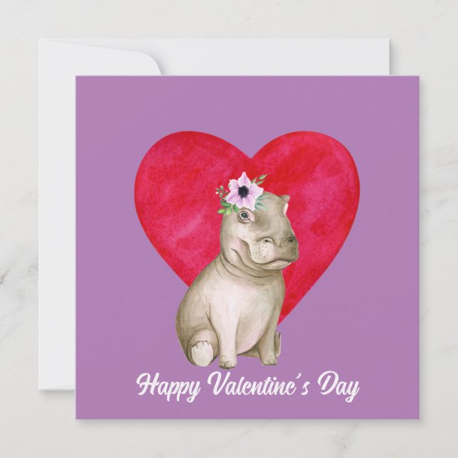 Carte Saint Valentin Hippopotame Mignon   (Devant)