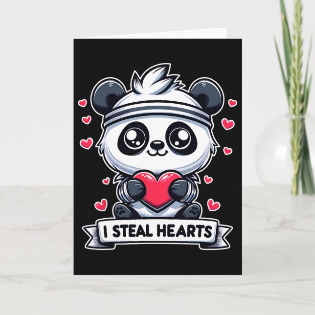 Carte Saint-Valentin Je Vole des Cœurs Ours Panda Mignon (Devant)