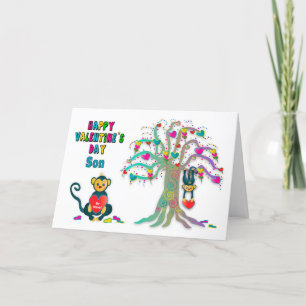 Carte Saint Valentin Le Fils Enfants Singe et Coeur Arbr
