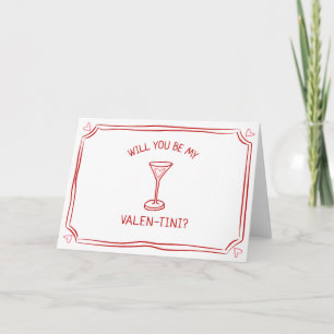 Carte Saint Valentin Martini Whimsical Rouge et rose
