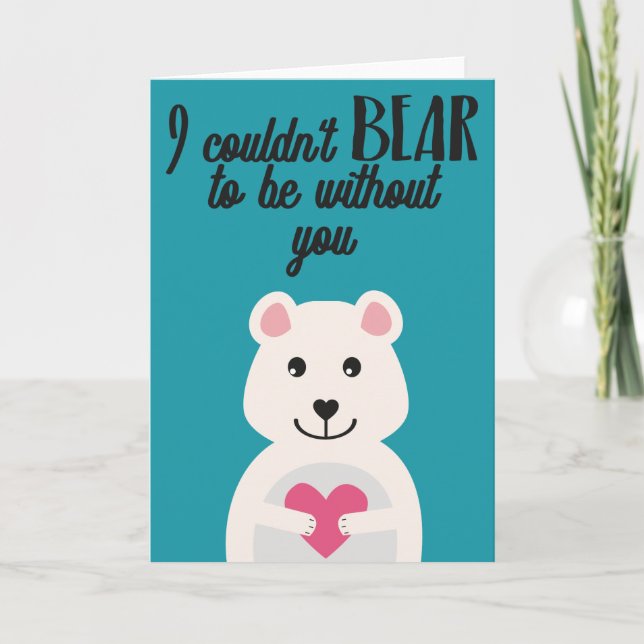 Carte Saint Valentin mignon blanc Ours rose coeur (Devant)