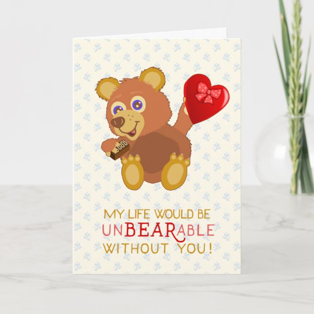 Carte Saint Valentin mignonne ours insupportable jeu de  (Devant)
