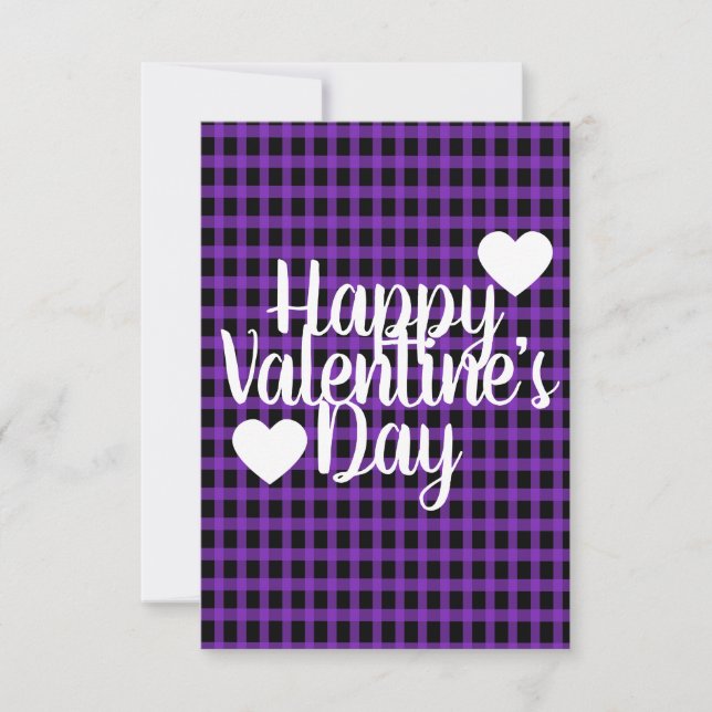 Carte Saint-Valentin Moderne Cœur Violet Carreaux Noirs (Devant)