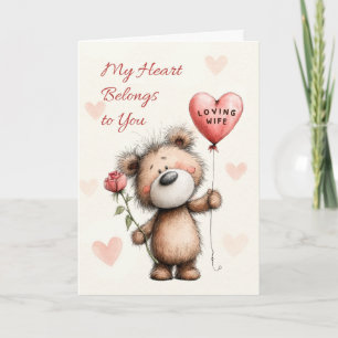 Carte Saint-Valentin ours mignon avec rose et cœur