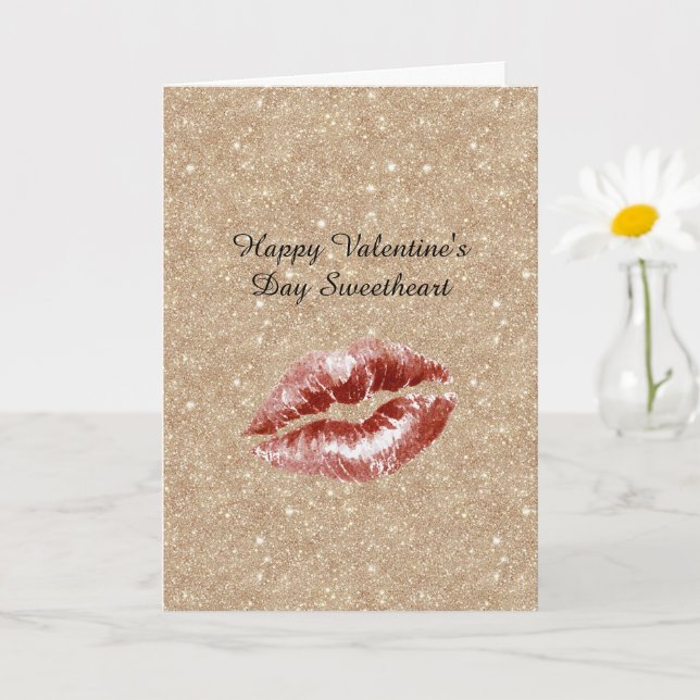 Carte Saint-Valentin Paillettes Dorées Lèvres Rouges Bai (Petite plante)