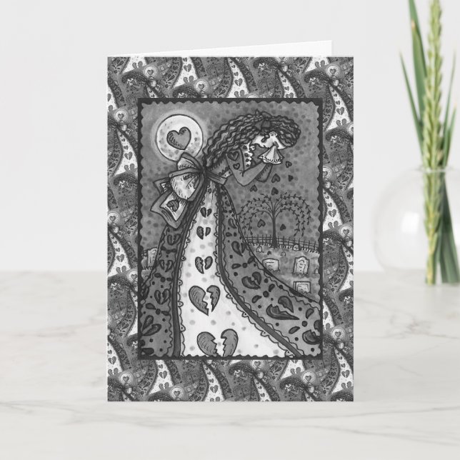 Carte Saint-Valentin pleurant coeur brisé, Cimetière Vie (Devant)