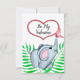 Carte Saint-Valentin pour bébé éléphant et papillo