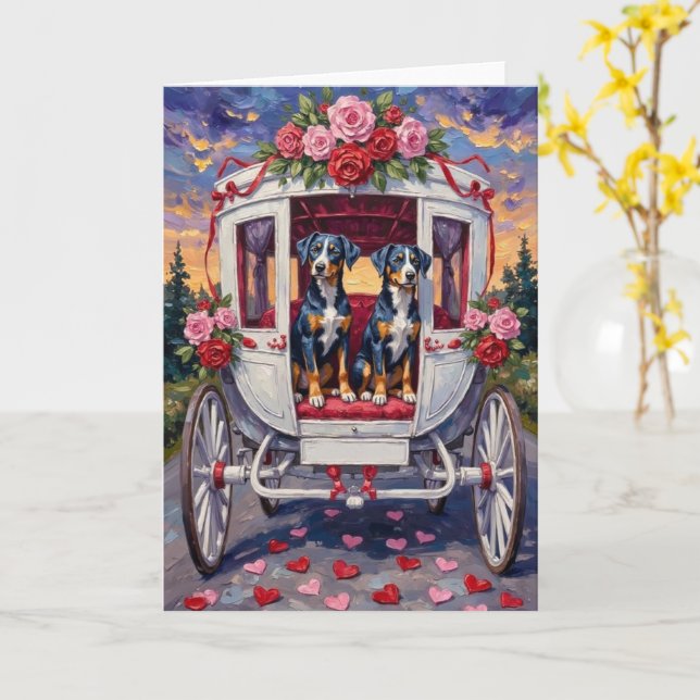 Carte Saint-Valentin pour chien Heeler Bleu (Fleur jaune)