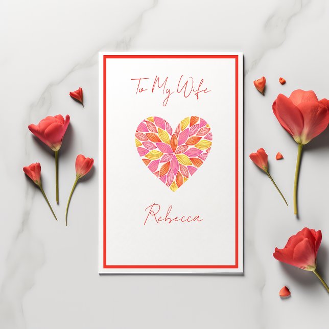 Carte Saint-Valentin pour femme rose et jaune coeur (To My Wife [Name] Valentine's Day Card)