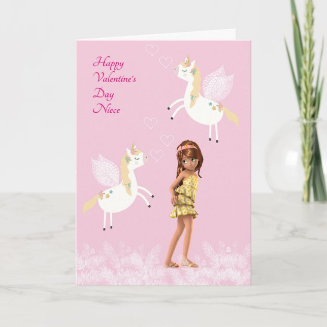 Carte Saint Valentin pour la nièce avec licorne (Devant)