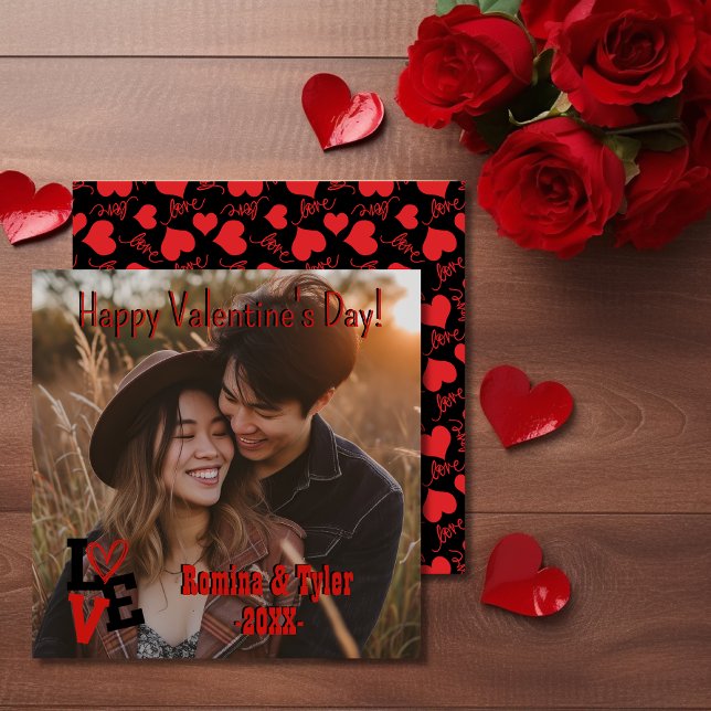 Carte Saint-Valentin romantique | Photo personnalisée et (Romantic Valentine’s Day | Custom Photo & Heart Card)
