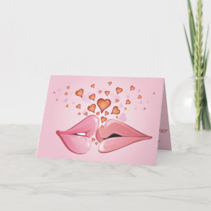 Carte Saint Valentin rose Lèvres de baiser