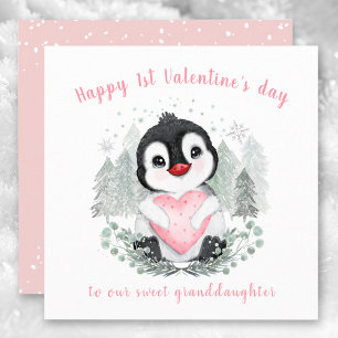 Carte Saint-Valentin rose pingouin