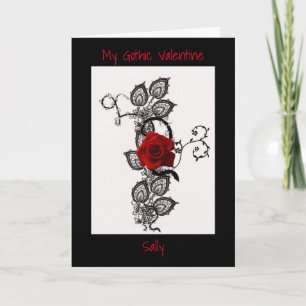 Carte Saint-Valentin rose rouge gothique