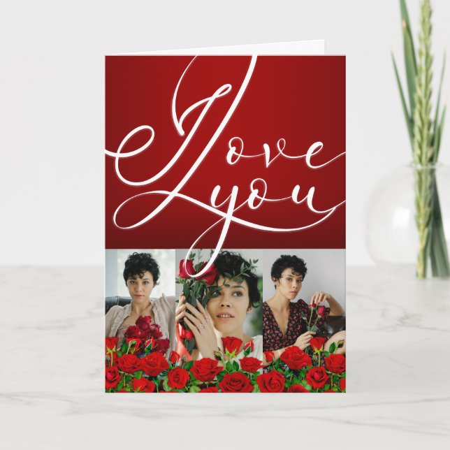 Carte Saint-Valentin rouge Collage photo Je t'aime (Devant)