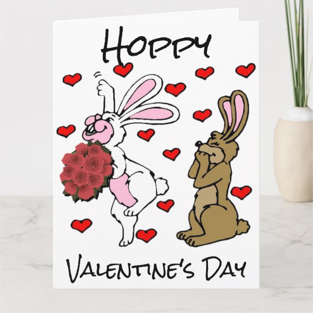 Carte Saint-Valentin sautillant - Lapins et cœurs (Devant)