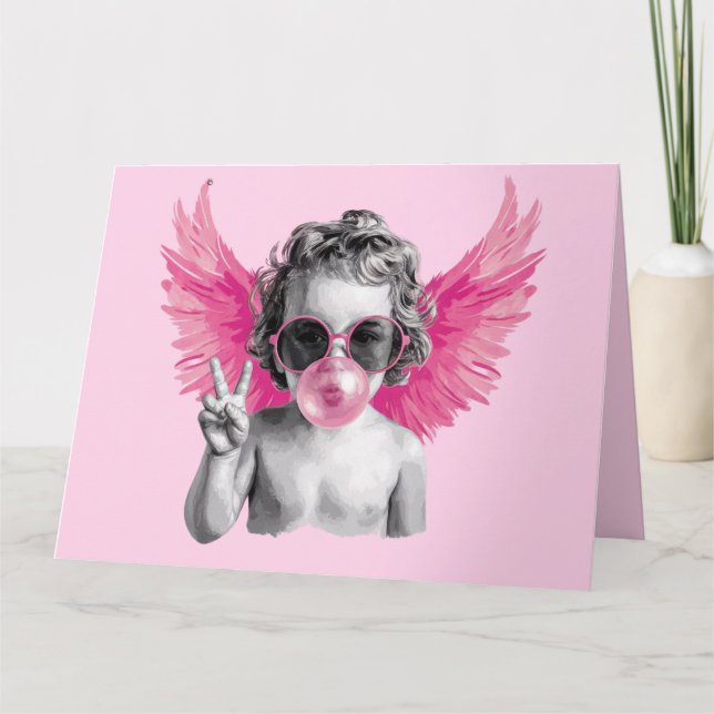 Carte Saint-Valentin soufflant une bulle Cupidon Saint-V (Devant)