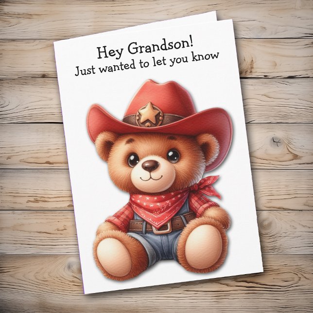 Carte Saint-Valentin Teddy Bear Cowboy Grandson (Créateur téléchargé)