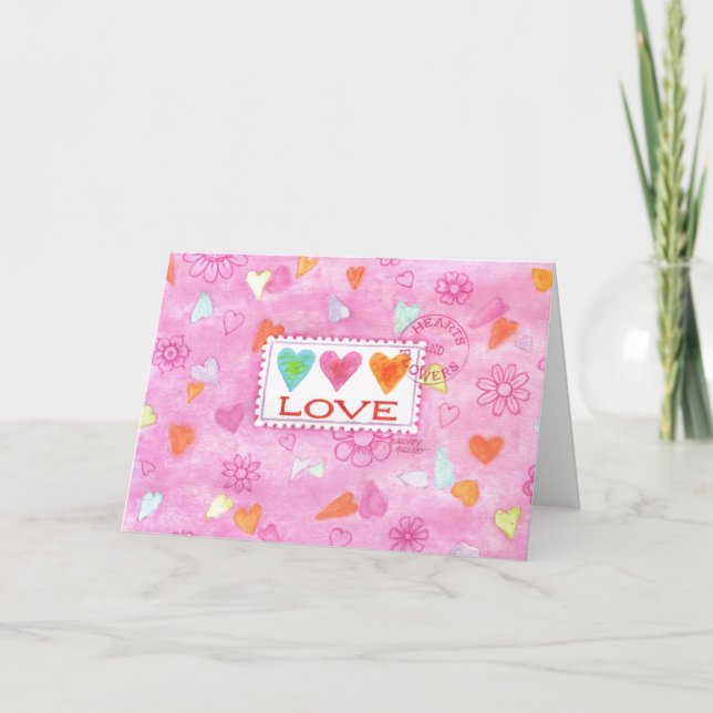 Carte Saint Valentin Trois Coeurs Love Stamp Card (Devant)