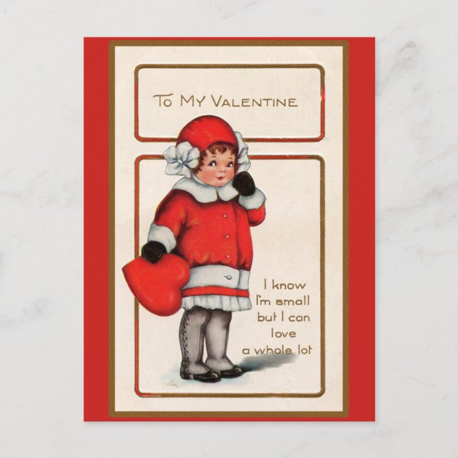 Carte Saint-Valentin victorienne rouge fille migno (Devant)