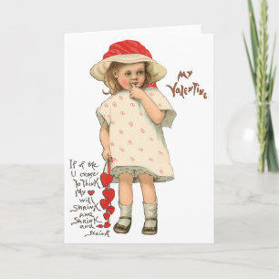 Carte Saint-Valentin vintage [3D] Fille aux coeurs