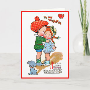 Carte Saint-Valentin Vintage Fille et garçon mignons ave