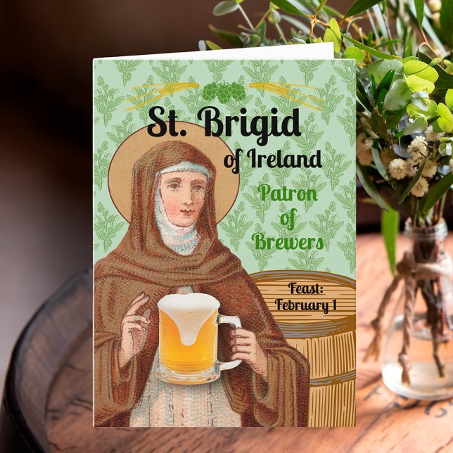 Carte Sainte Brigitte d'Irlande et son tonneau de bière (Créateur téléchargé)