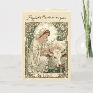 Carte Sainte Brigitte Patronne de l'Irlande en Blanc Co