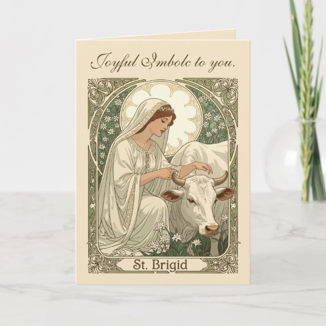 Carte Sainte Brigitte Patronne de l'Irlande en Blanc Co (Devant)