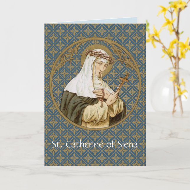 Carte Sainte-Catherine de Sienne (BK 19) Salutation blan (Fleur jaune)