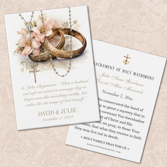Carte Sainte Catholique de Fleurs de Mariage (EASY TO PERSONALIZE CATHOLIC WEDDING PRAYER CARDS)