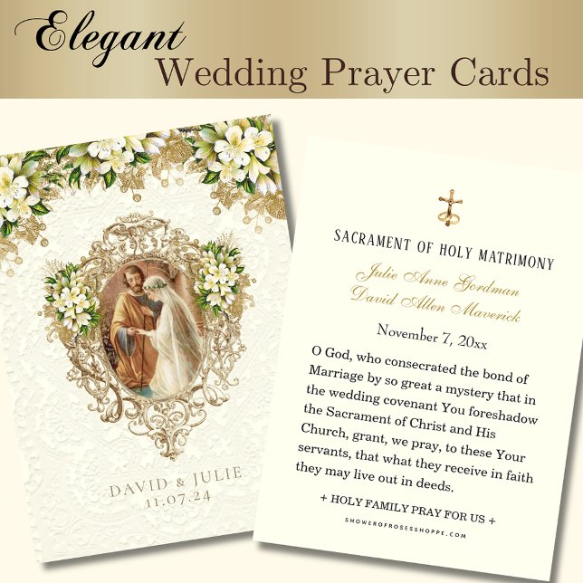 Carte Sainte Catholique de Mariage Fleurie en Or (Créateur téléchargé)