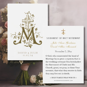 Carte Sainte Catholique en Or avec Croix de Marie