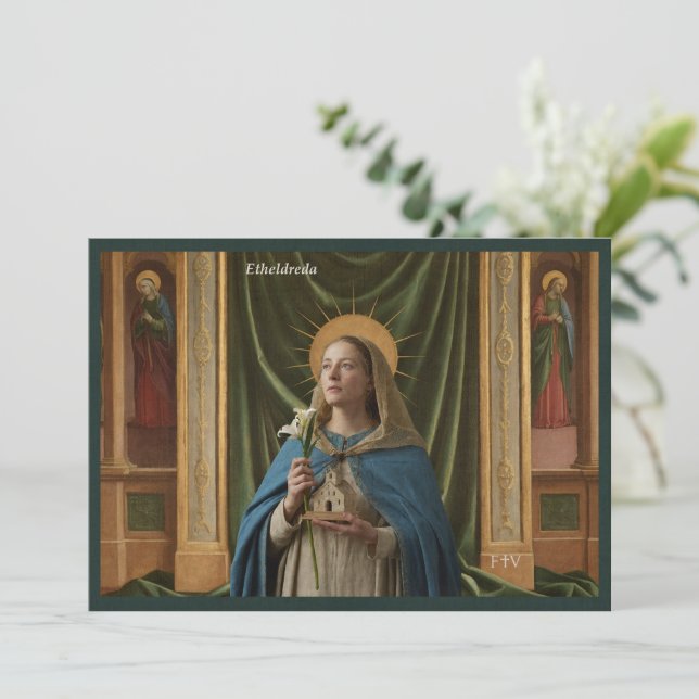 Carte Sainte Catholique | Sainte Etheldreda (Debout devant)