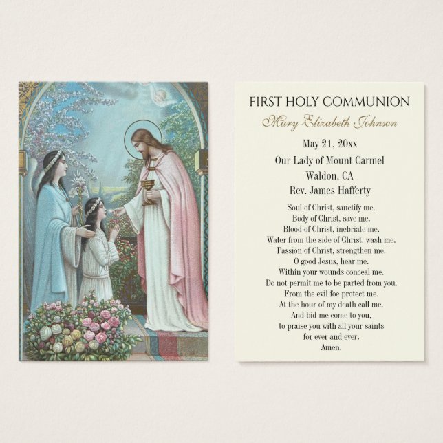 Carte Sainte Communion Catholique pour Garçon ou F (Devant & derrière)