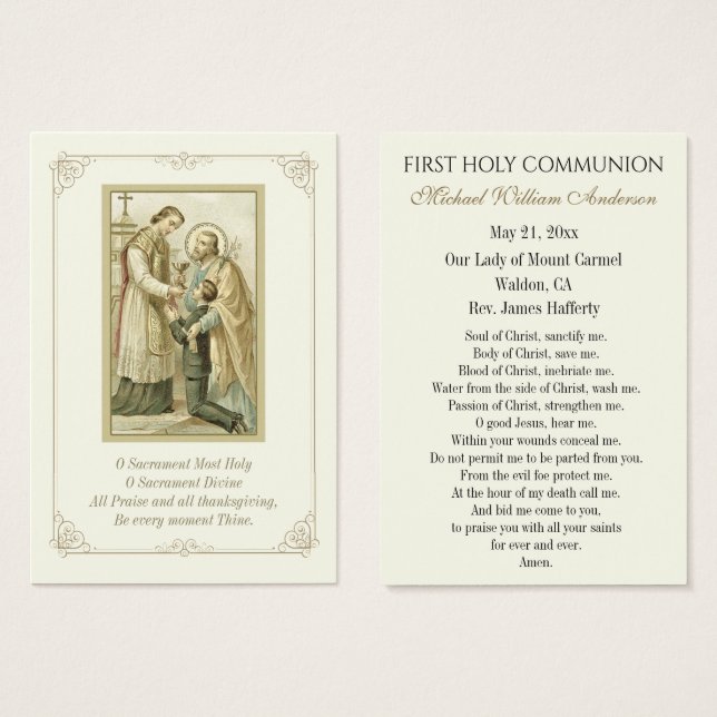 Carte Sainte Communion Garçon Catholique de Rememb (Devant & derrière)