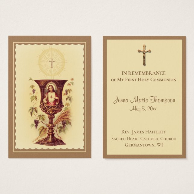 Carte Sainte Communion Solennelle Chalice Souvenir (Devant & derrière)