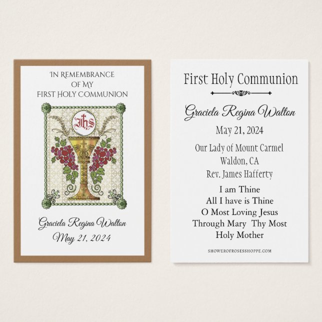 Carte Sainte Communion Solennelle Chalice Souvenir (Devant & derrière)